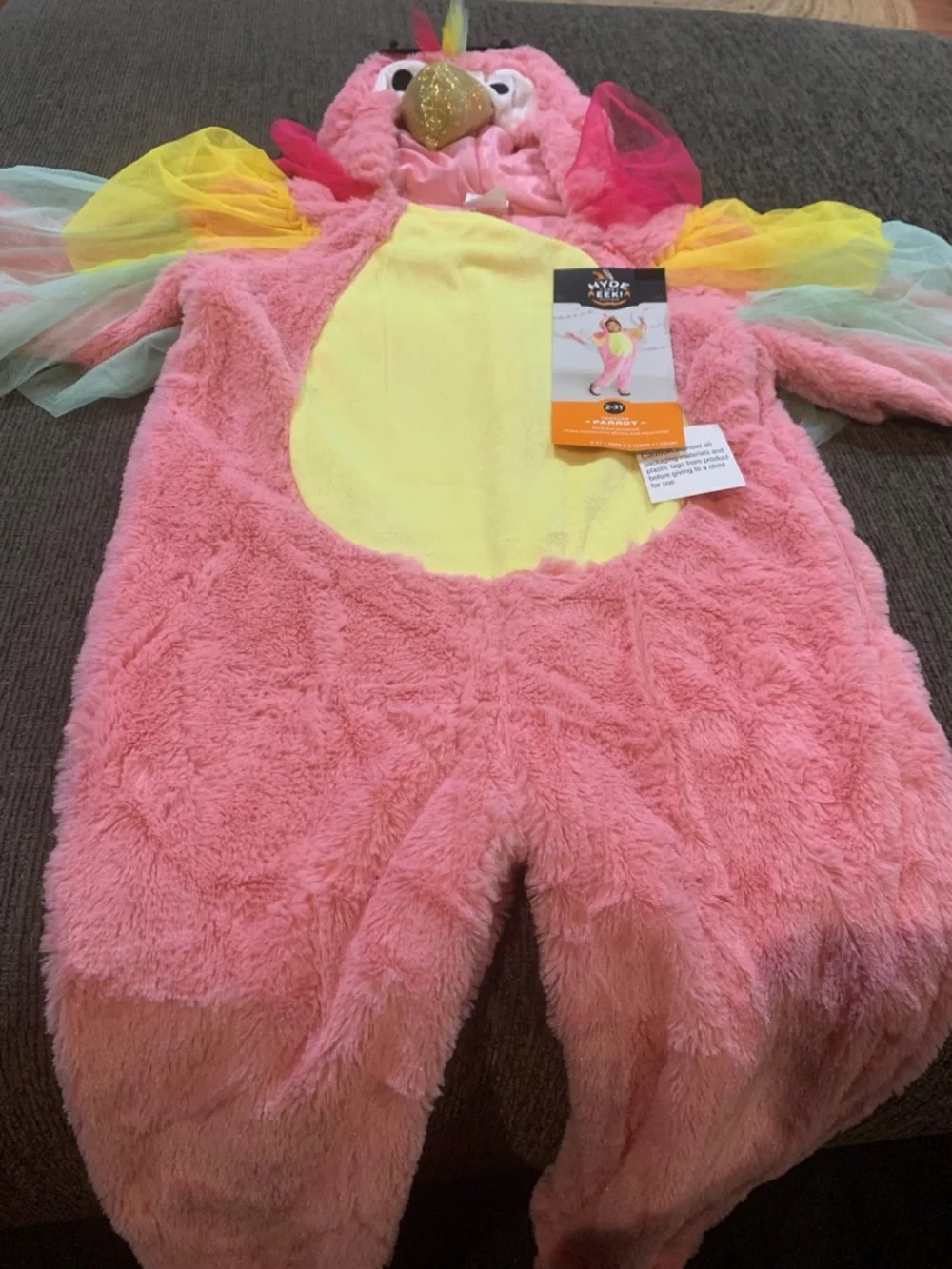 Hyde & EEK! Boutique Toddler Parrot Halloween Costume Jumpsuit in pink. - Picture 3 of 8